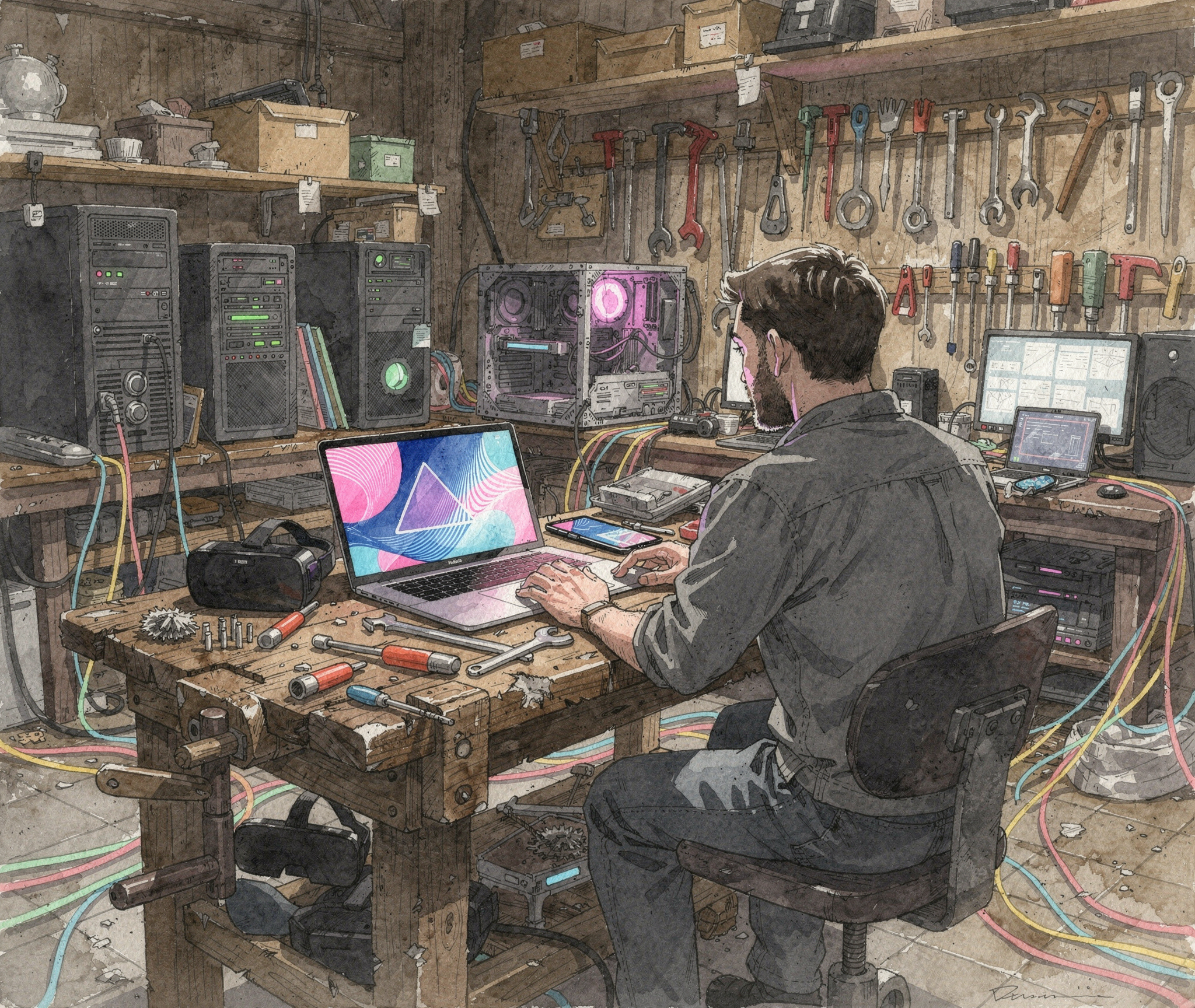 Die Zukunftswerkstatt – Illustration einer digitalen Werkstatt